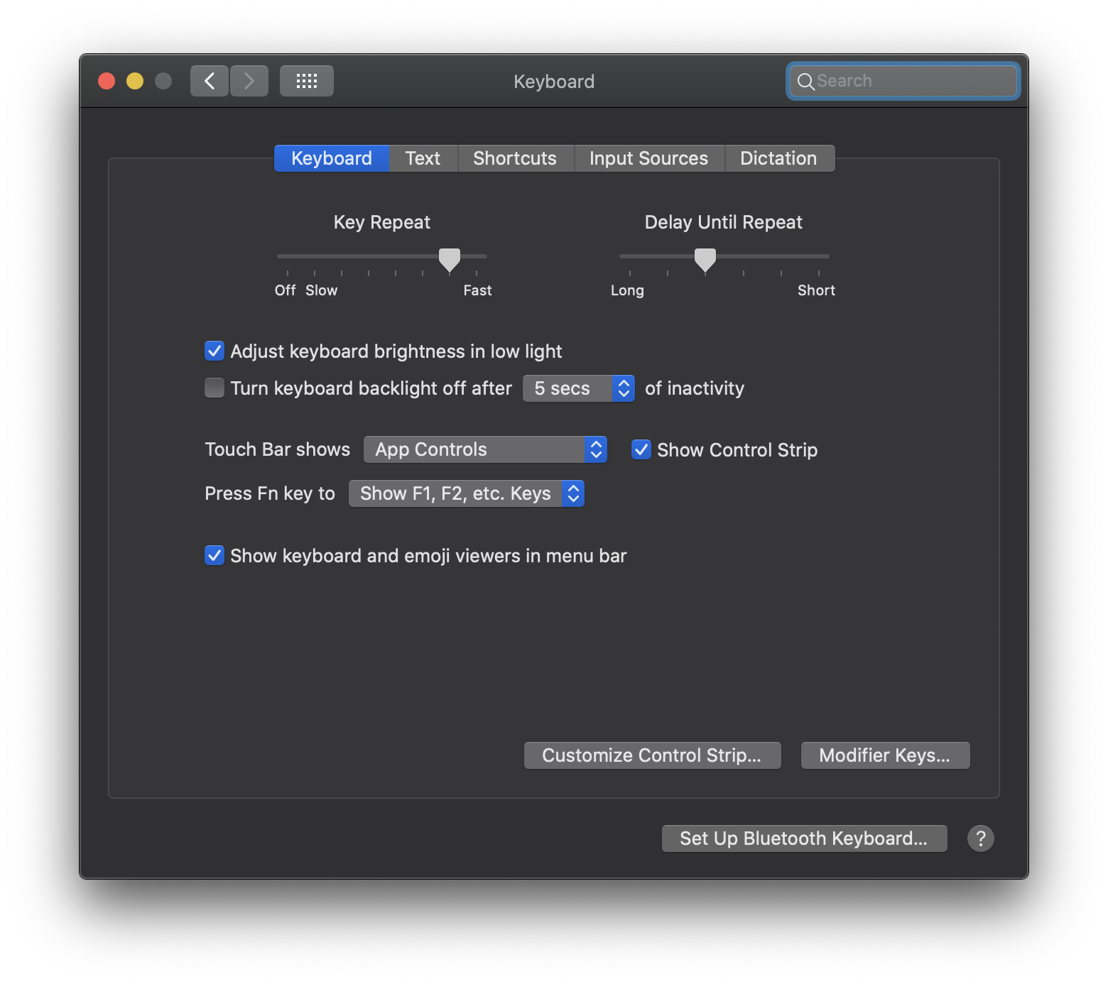 The Keyboard Preferences Panel